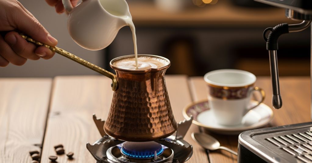 طرز تهیه قهوه ترک با شیر 2 قهوه ترک با شیر